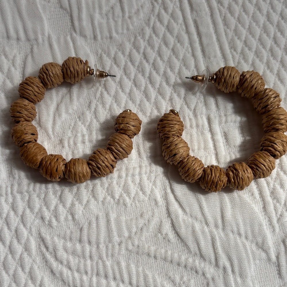 Natural Brown Woven Hoop Earrings - Women Jewelry